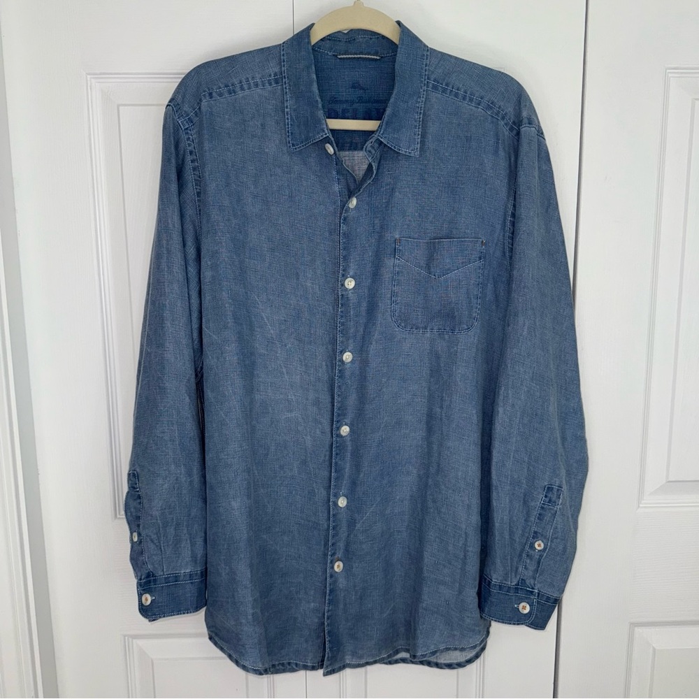 Tommy Bahama‎ 100% linen Casual Blue Button-Down Shirt